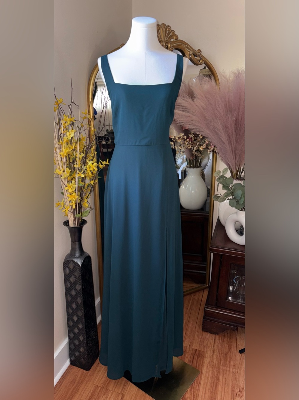 Lulus Sleeveless Teal Square-Neck Maxi Dress NWT Large - Picture 3 of 11